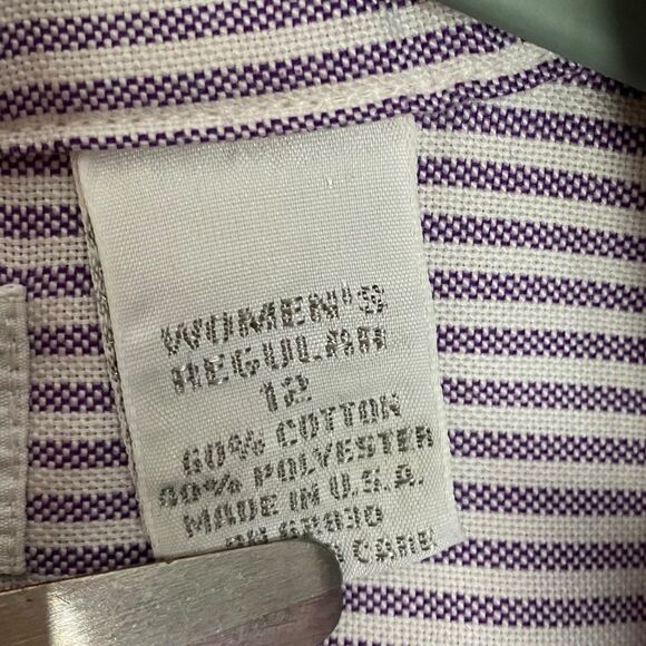 Vtg Lands End Shirt Womens 12 Purple White Striped Short Sleeve Button Down USA - Picture 5 of 10